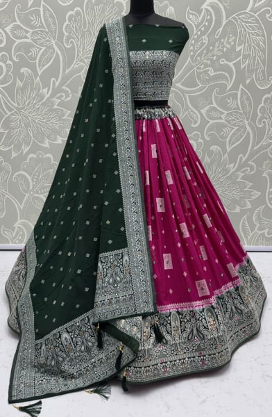Raspberry Pink Embellished Georgette Lehenga Choli