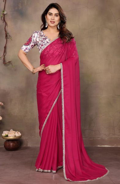 Raspberry Pink Embellished Georgette Saree