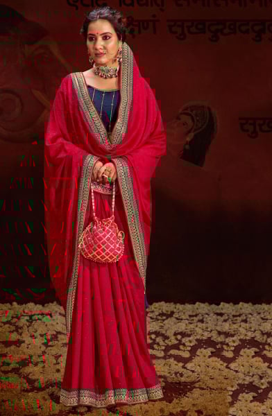 Raspberry Pink \Embellished Silk Georgette Saree