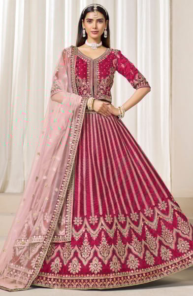 Raspberry Pink Embroidered Art Silk Lehenga Choli