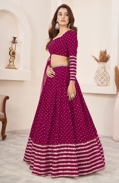 Raspberry Pink Embroidered Georgette Lehenga Choli for Wedding