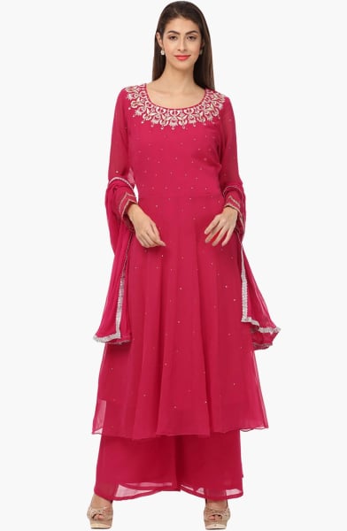 Raspberry Pink Embroidered Georgette Plus Size Anarkali Suit