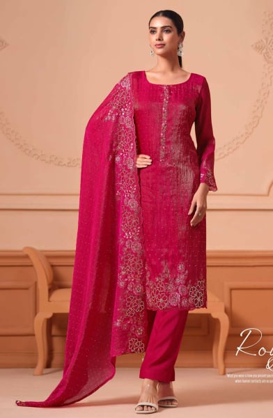 Raspberry Pink Embroidered Pant Kameez Suit