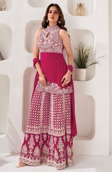 Raspberry Pink Georgette Lehenga Kameez Suit