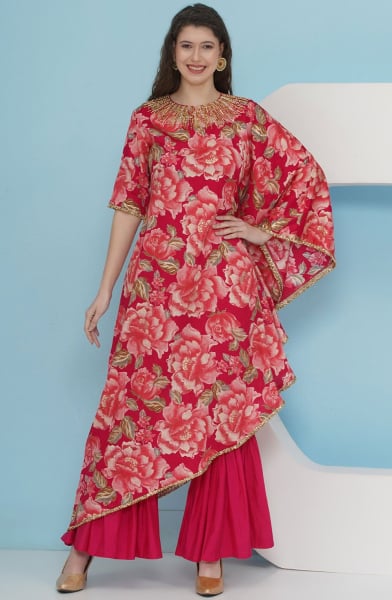 Raspberry Pink One Side Kaftan with Sahrara Set