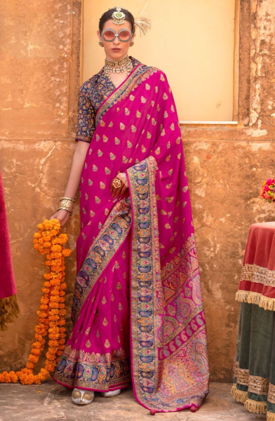 Raspberry Pink Printed Silk Saree for Party