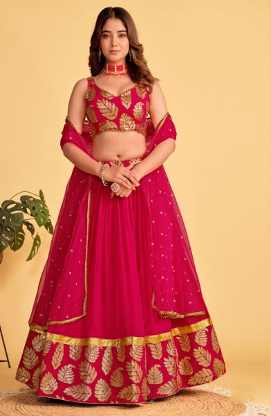 Raspberry Pink Sequins Embroidered Lehenga Choli Set