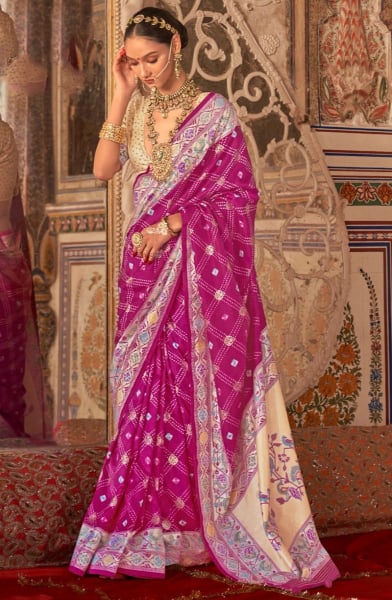 Raspberry Pink Viscose Silk Saree with Paithani Border