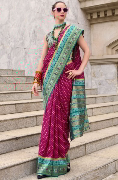 Raspberry Pink Woven Banarasi Silk Saree