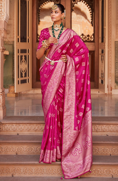 Raspberry Pink Woven Soft Silk Saree