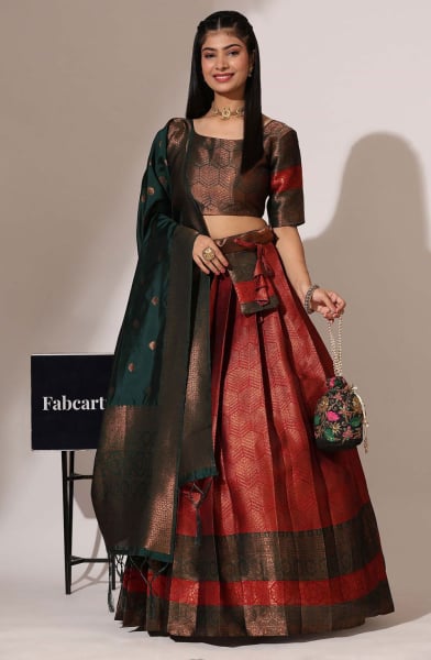 Red Art Silk Lehenga Choli for Festival