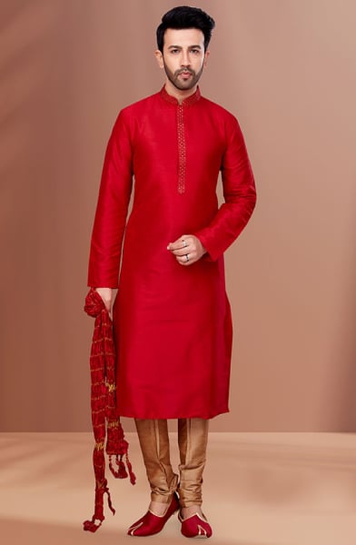 Red Banarasi Dupion Kurta Set