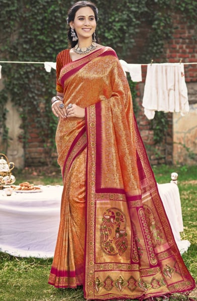 Red Banarasi Silk Woven Work Saree