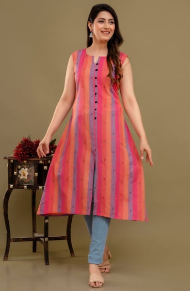 Red Cotton Party Wear Kurti