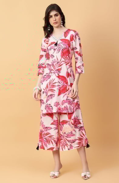 Red Cotton Printed Co-Ord Set