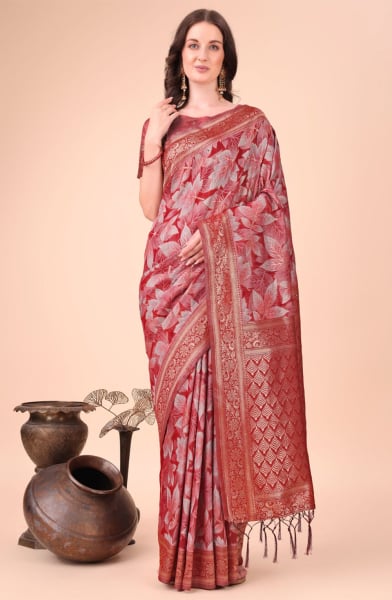 Red Cotton Printed Saree