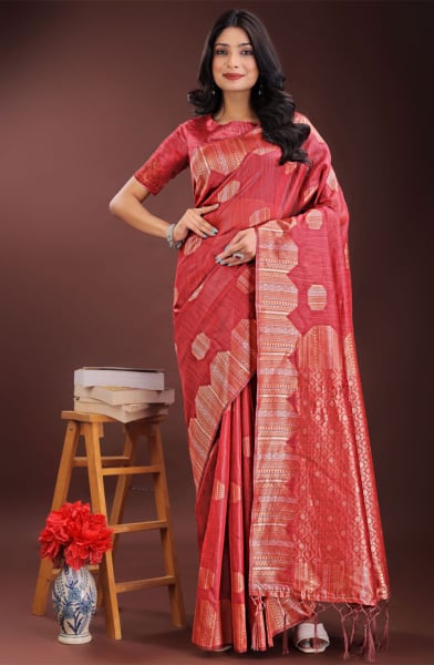 Red Cotton Woven Saree