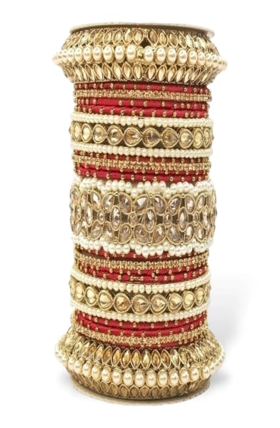 Red Designer Bangle Set with Moti and Stones