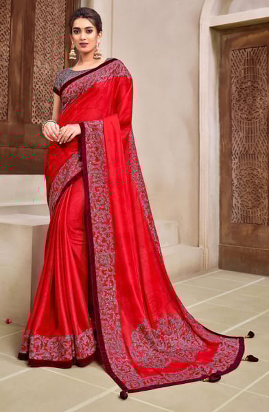 Red Designer Party Wear Saree