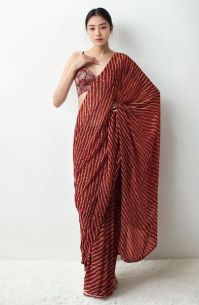 Red Digital Printed Party Wear Saree