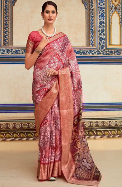 Red Dola Viscose Partywear Saree