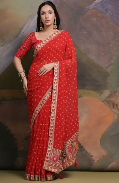 Red Georgette Party Wear Saree