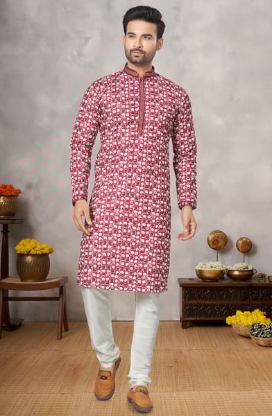 Red Heavy Cotton Sequins work Kurta Set