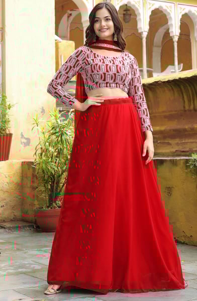 Red Heavy Designer Lehenga Choli Set for Ceremonial