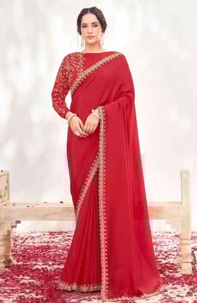 Red Heavy Designer Saree for Ceremonial