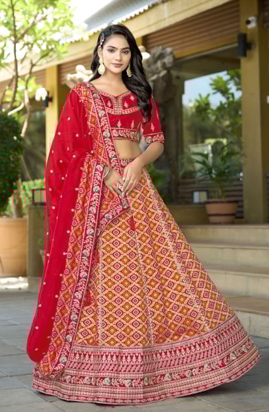 Red Heavy Resham Embroidered Lehenga Choli Set