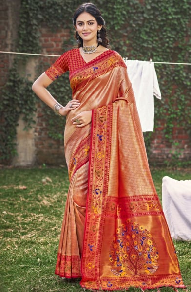 Red Paithani Silk Zari Woven Saree