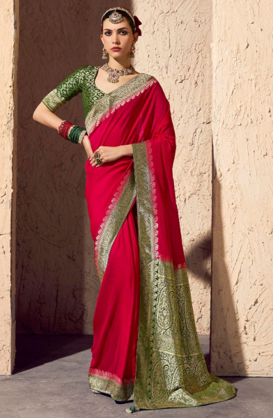 Red Premium Crepe Silk Zari Woven Saree