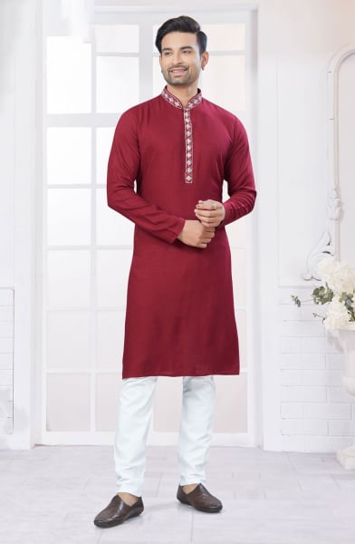 Red Pure Cotton Kurta Pyjama Set