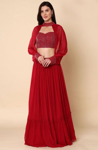 Red Ready to Wear Lehenga Choli Set