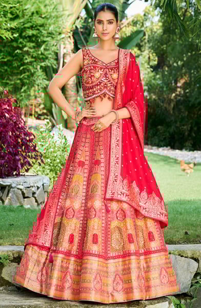 Red Silk Readymade Designer Lehenga Choli