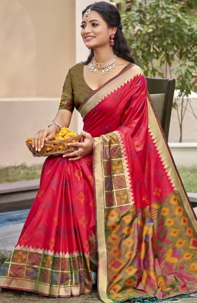 Red Silk Woven Work Saree