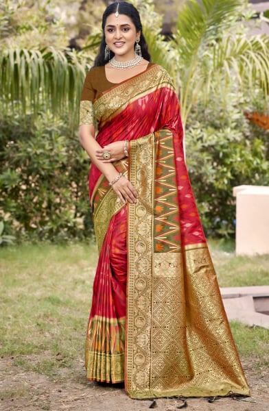 Red Silk Woven Work Saree