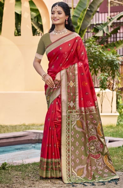 Red Silk Woven Work Saree