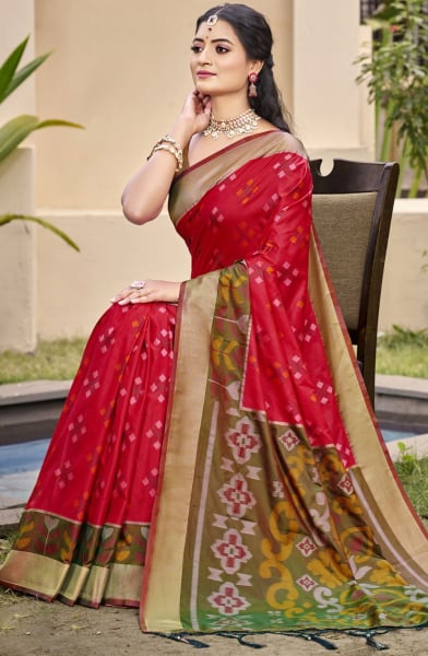 Red Silk Woven Work Saree