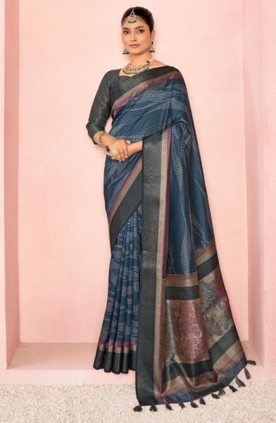 Regal Navy Blue Jacquard Silk Saree with Jacquard Border