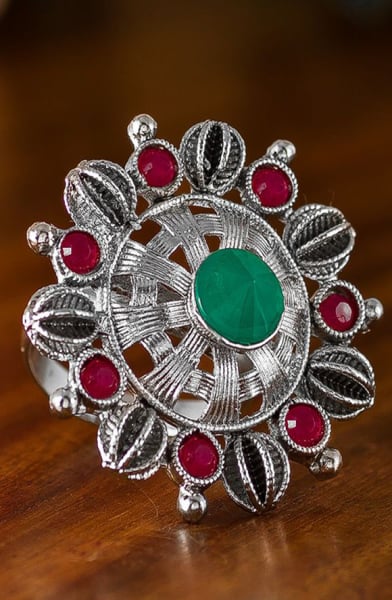 Fancy Silver Studded Ring