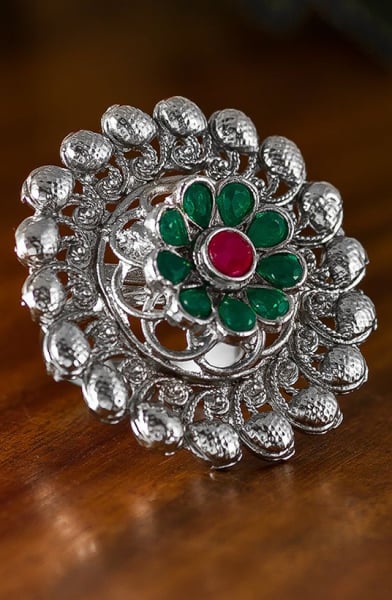 Ethnic Silver Studded Ring