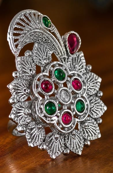 Delicate Stone Studded Silver Ring