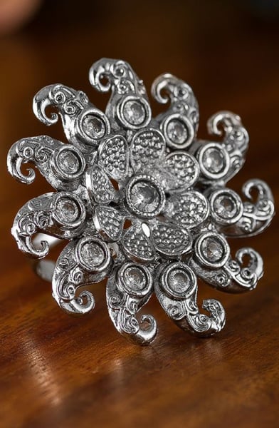 Fancy Silver Studded Ring