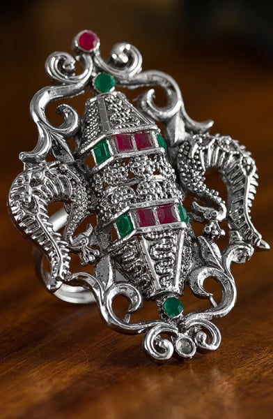 Adjustable Silver Studded Ring