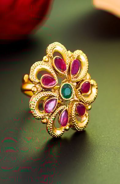 Multicolor Kundan Work Adjustable Ring
