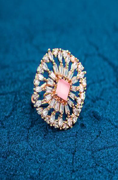 White and Pink Studded Finger Ring
