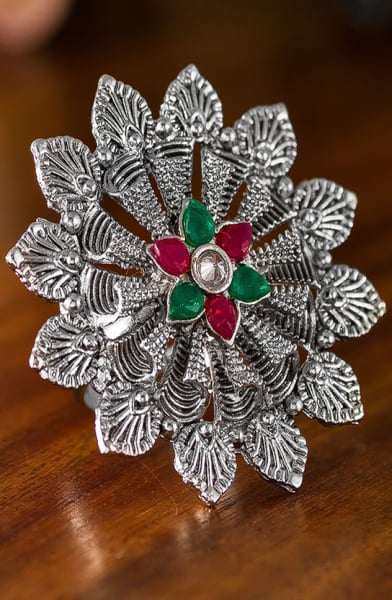 Silver Stones Studded Ring
