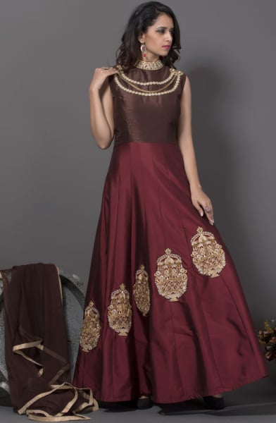 Date Brown and Oak Brown Silk Gown