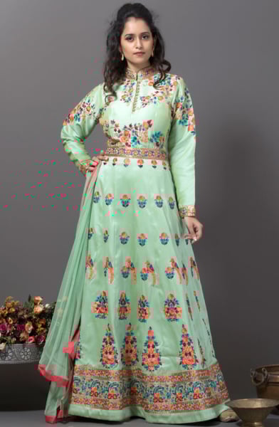 Mint Green Resham Embroidered Gown